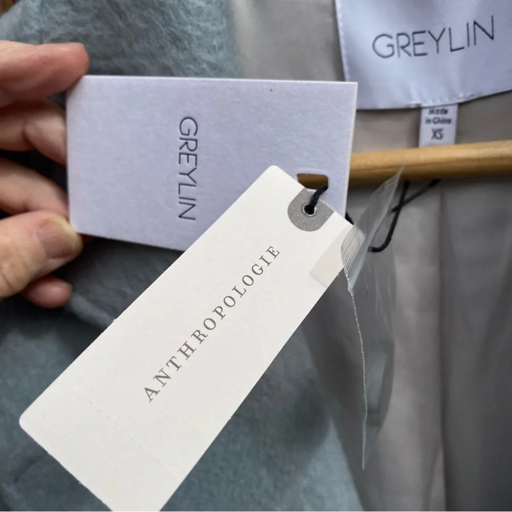 NWT Anthropologie Greylin Sky Blue and Grey Long Wool Coat with pockets size XS - Picture 12 of 12